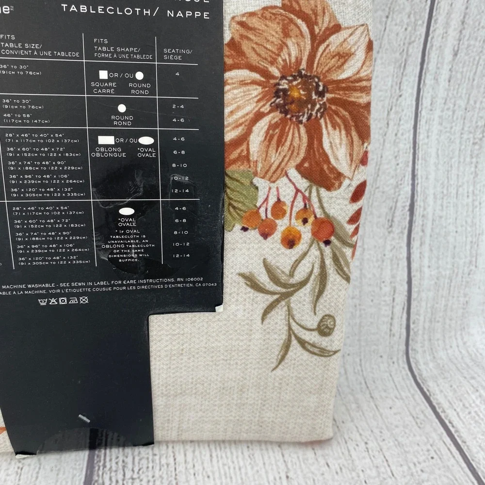 Nicole Miller Tablecloth 60x144 Cream Floral Bird Oblong Autumn Fall Harvest